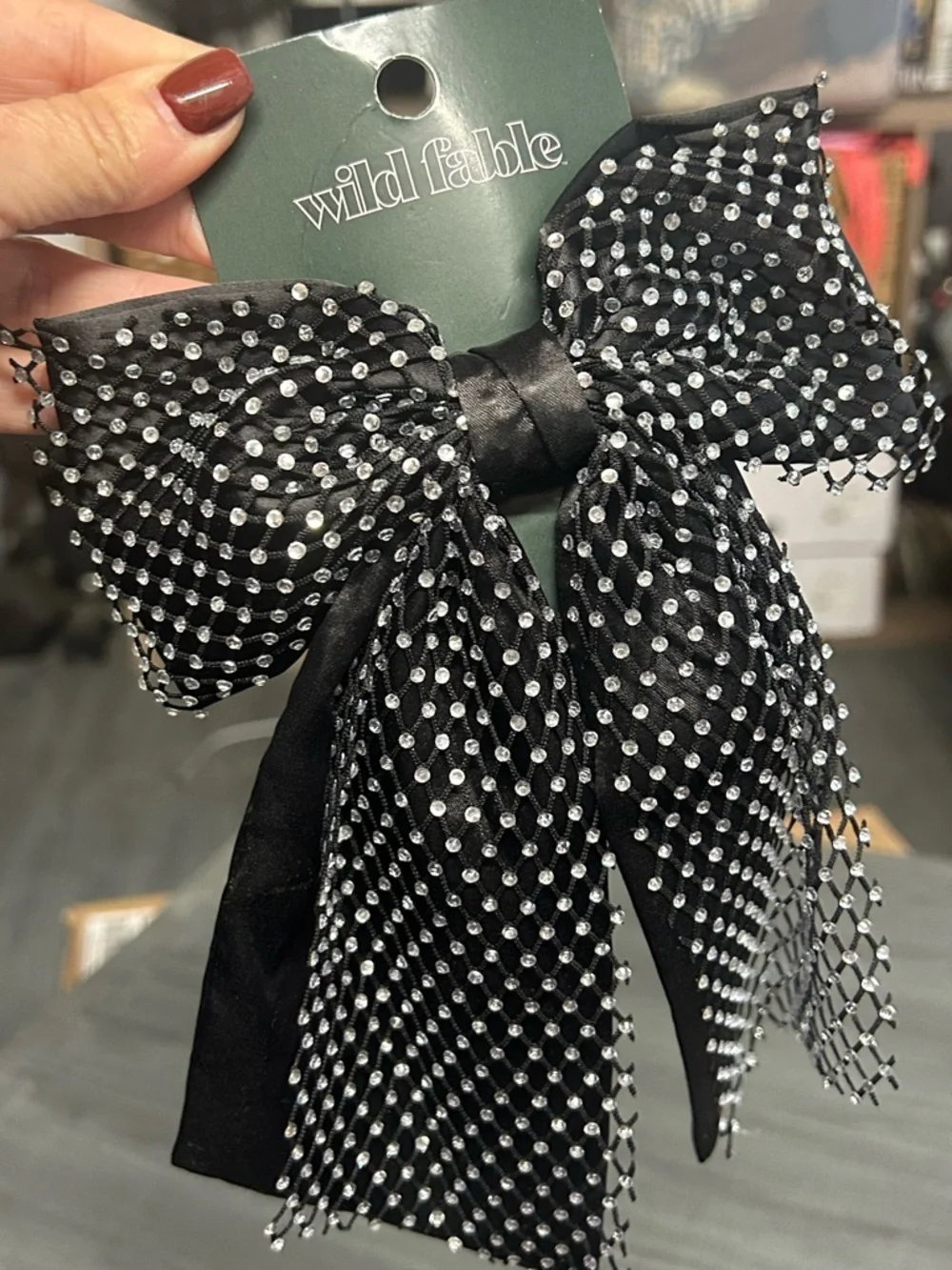 NWT Wild Fable Black Bow Hair Clip with Silver Polka Dots